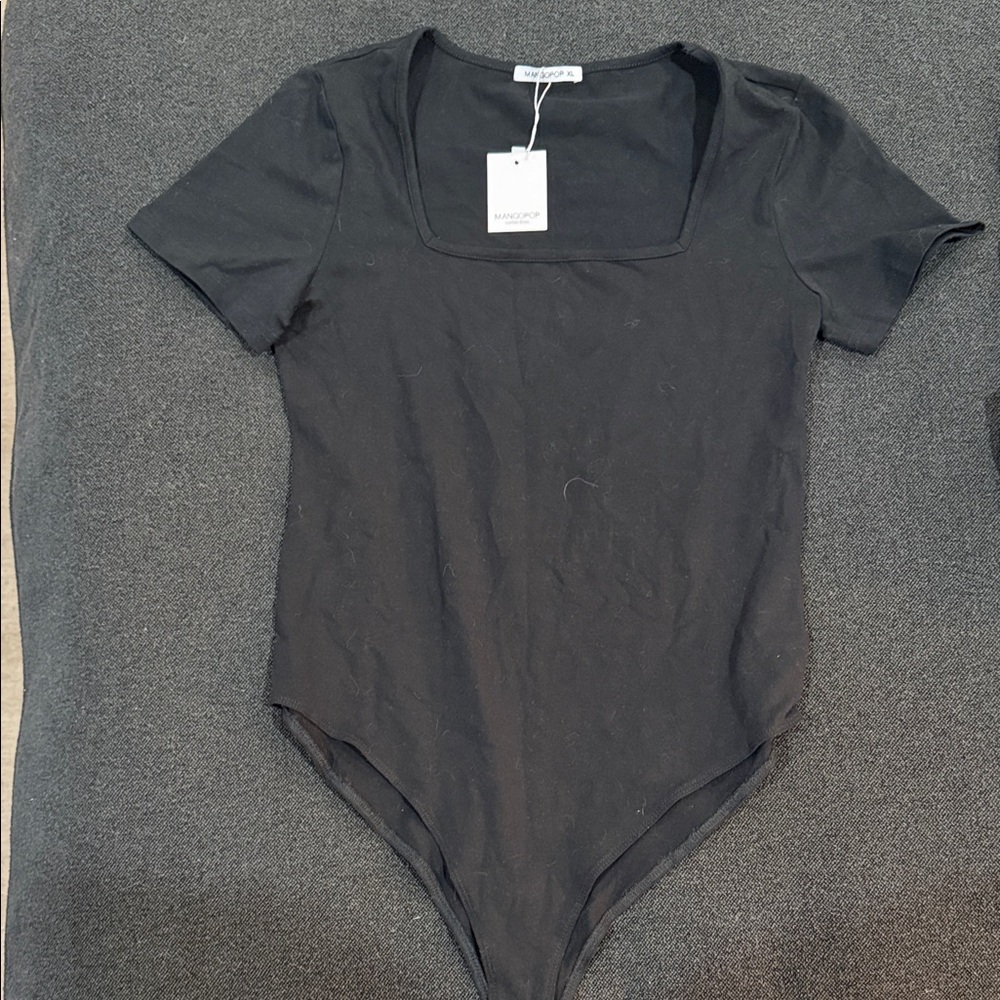 Mango Black Square Neck Top